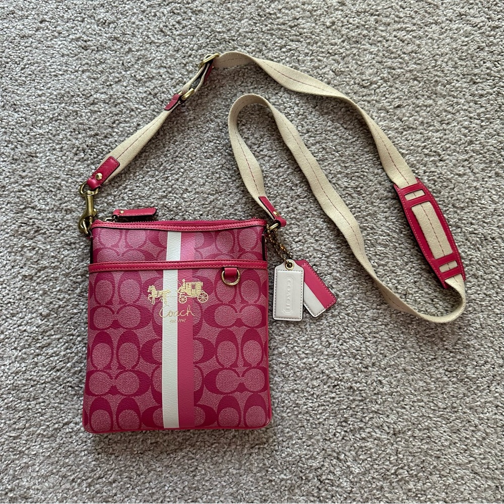 Vintage Y2K COACH Chelsea Heritage Pink Crossbody Bag Good Used Condition